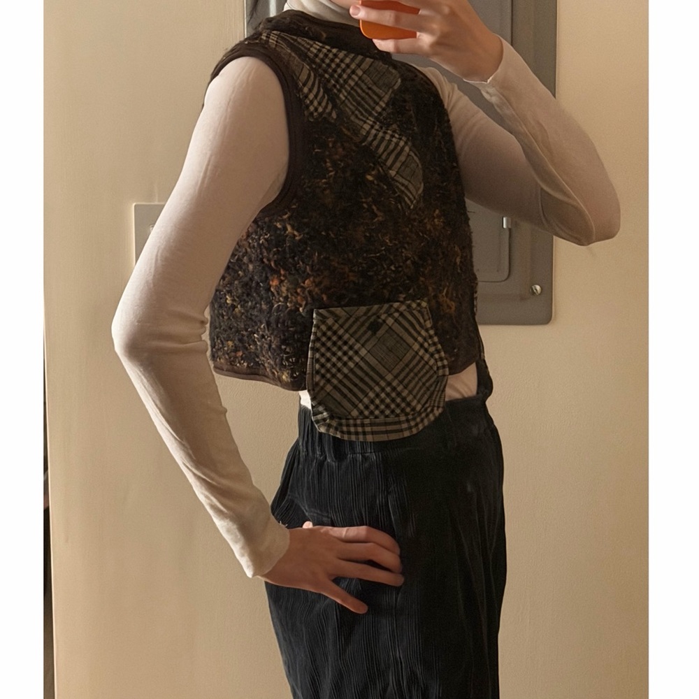 Japanese Designer Wool Blend Multi-Color Patchwork Cropped Knit Vest - S - Picture 4 of 8